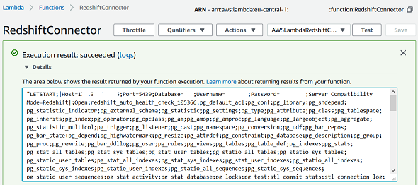 test results of AWS serverless application Lambda function execution