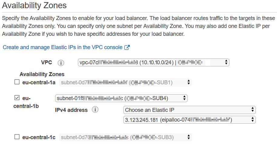 VPC Subnet and Elastic IP configuration for NLB