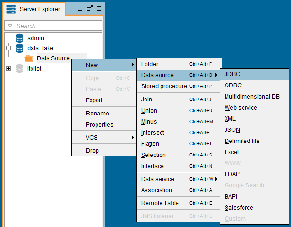 create new JDBC data source on Denodo Data Virtualization tool