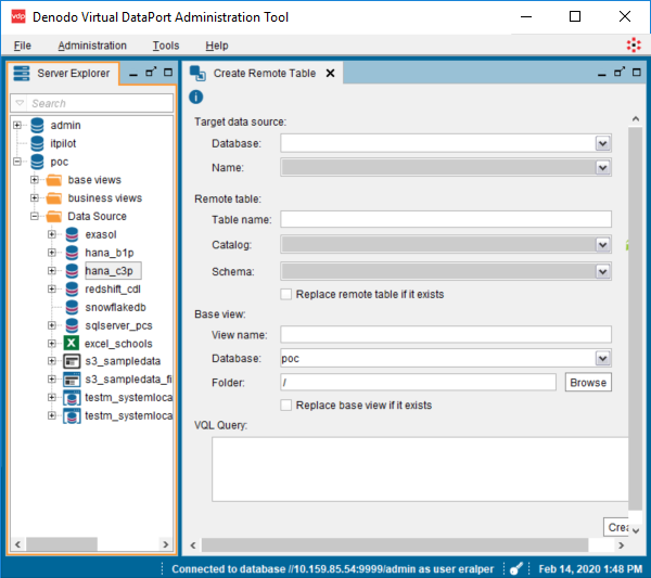 create remote table on Denodo for data migration