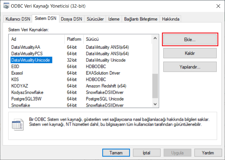 Data Virtuality ODBC data source to use for Excel connection