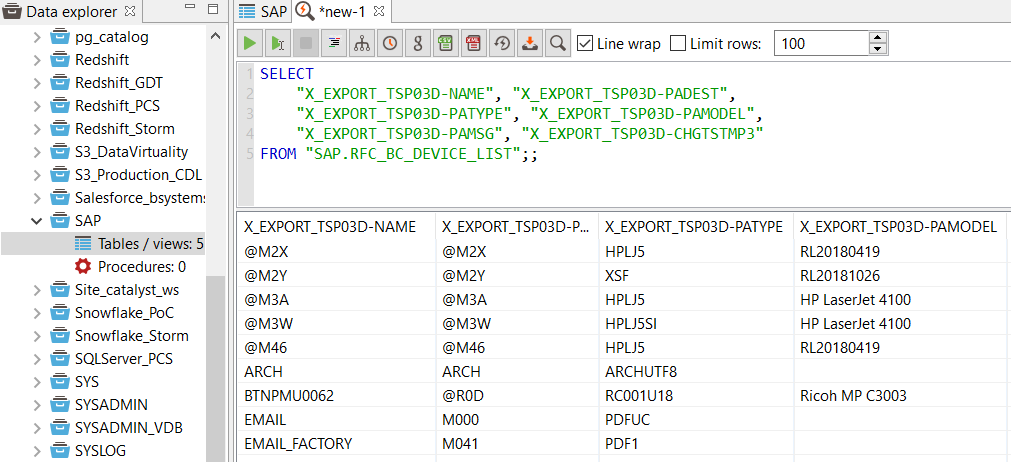 Data Virtuality reading SAP RFC function module data