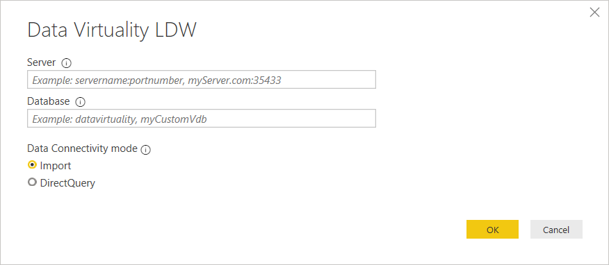 Power BI Data Virtuality connection settings
