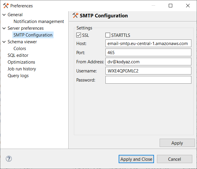 SMTP configuration on Data Virtuality server using Amazon SES service