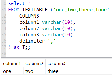 split string using SQL TextTable function on Data Virtuality