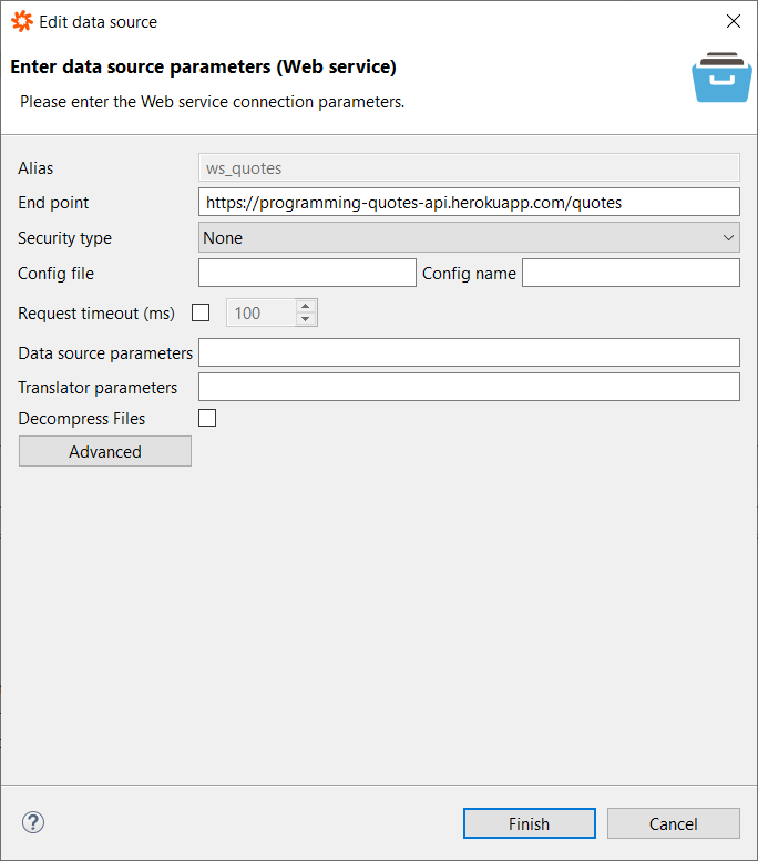 Data Virtuality web service data connector for web api data source