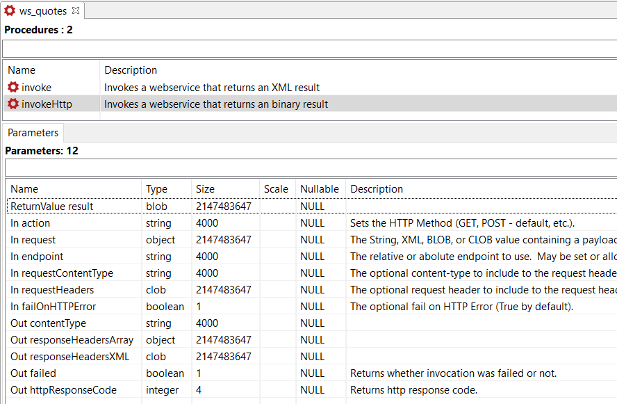 Data Virtuality web service data source invoke and invokeHttp procedures