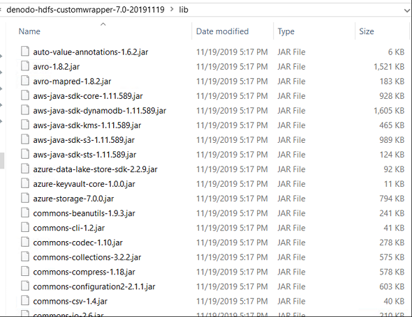 Denodo HDFS custom wrapper contents