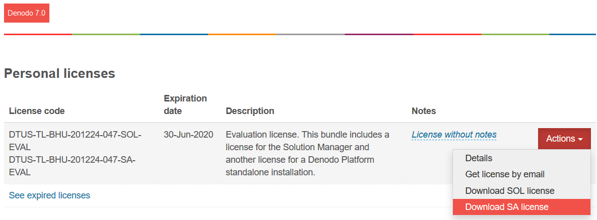 download license files on Denodo Support site