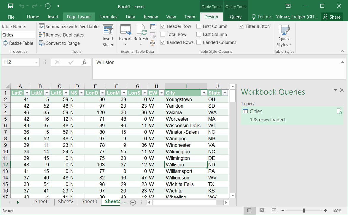 Excel table tools for Data Virtuality data