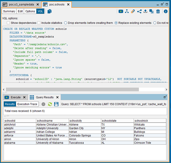 execute query on base view created using Denodo AWS S3 connector