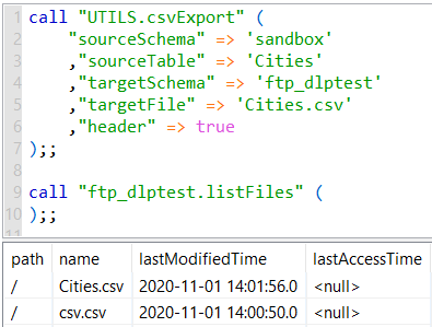 export data from Data Virtuality to FTP server in CSV format