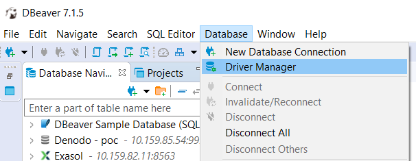DBeaver: Database > Driver Manager