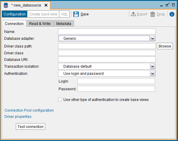 generic JDBC data source connection template for Denodo developer