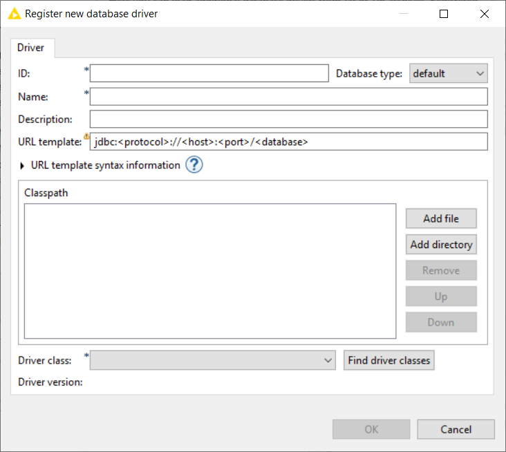 register database driver on Knime to connect Denodo Data Platform