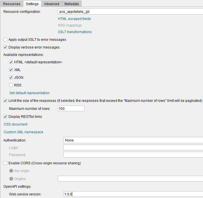 Denodo REST web service settings