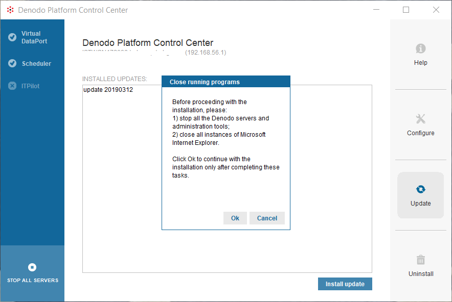 close running programs for Denodo update installation