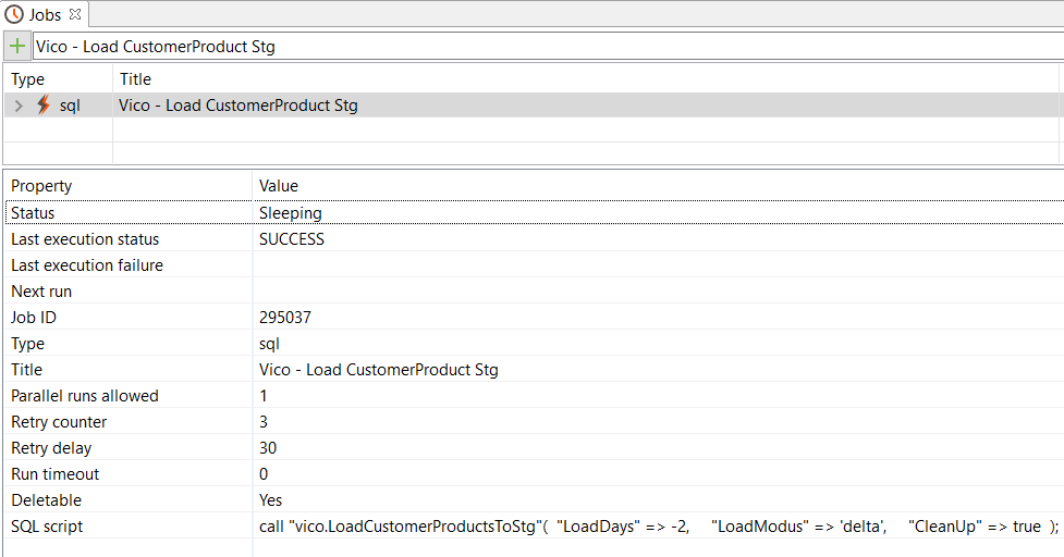 Data Virtuality job details after modification