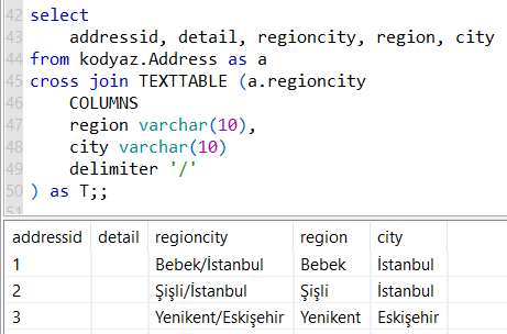 SQL split string on Data Virtuality using TextTable function