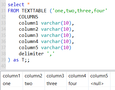 Data Virtuality SQL TextTable function sample query