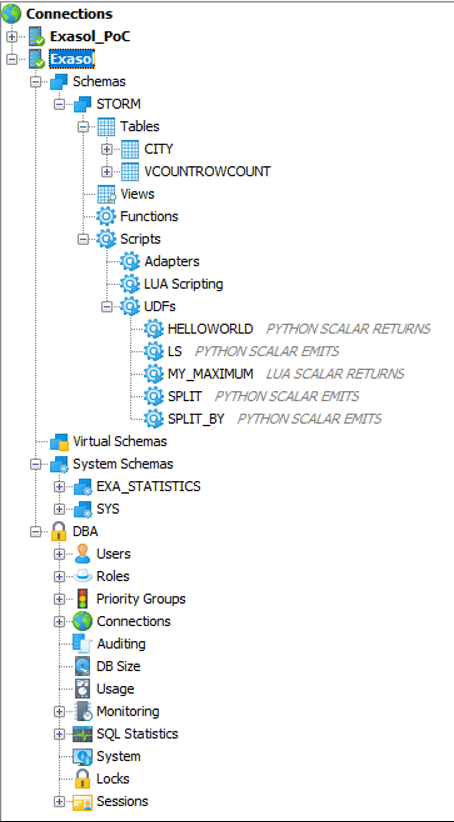 DbVisualizer Pro for managing Exasol database with DBA tools