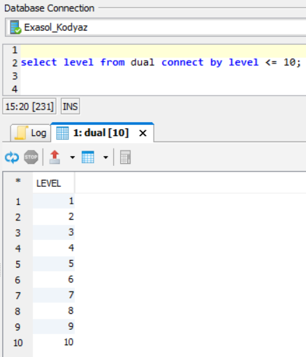 Exasol database SQL numbers table