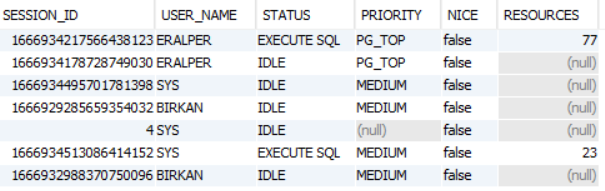 Exasol cluster resource distribution among active sessions