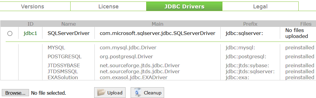 upload JDBC driver files for new SQL Server driver on Exasol cluster