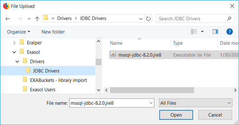 jdbc driver file for Exasol to connect SQL Server database