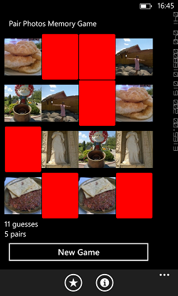Windows Phone 8 memory game with photo pairs