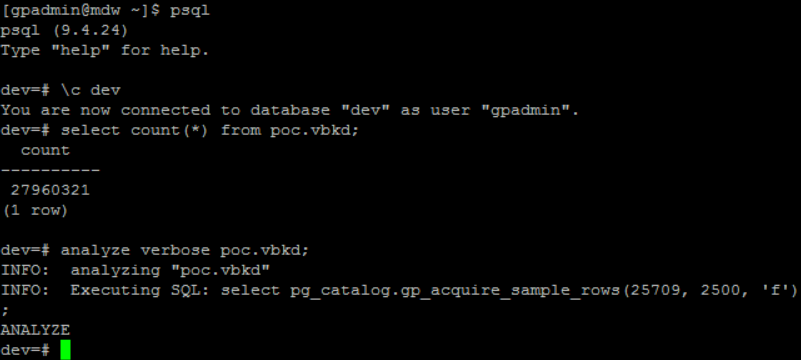 Analyze command to collect statistics on Greenplum database