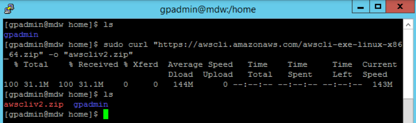 download AWS CLI on Greenplum Linux EC2 instance