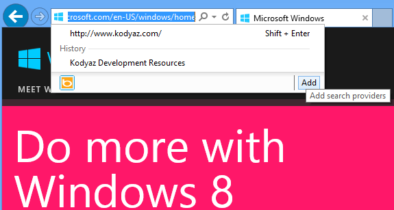 add search provider add-on to Internet Explorer 10
