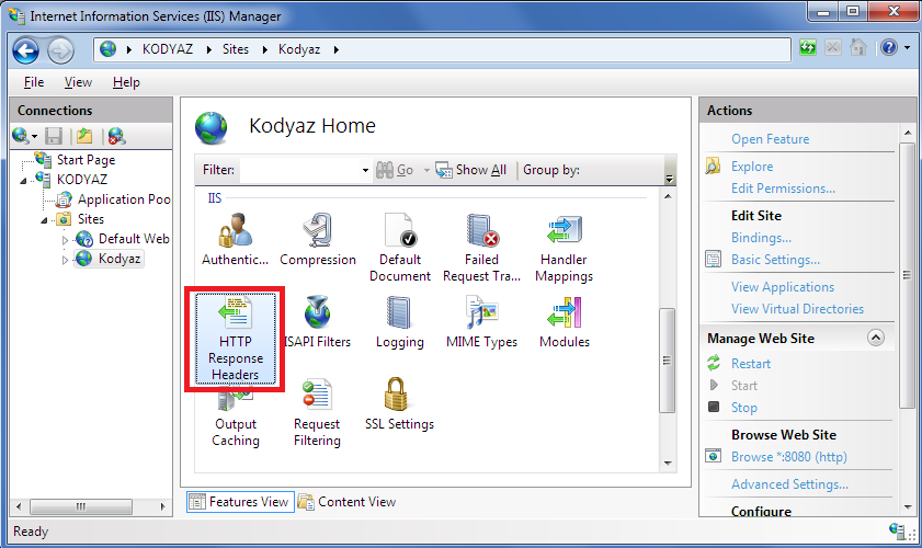 IIS7 website HTTP Response Headers