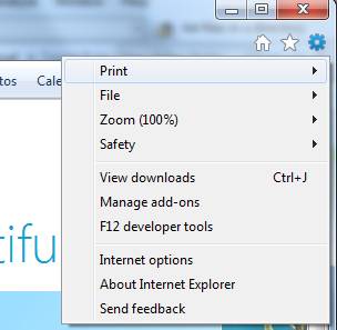 Windows Internet Explorer 9 IE9 tools menu