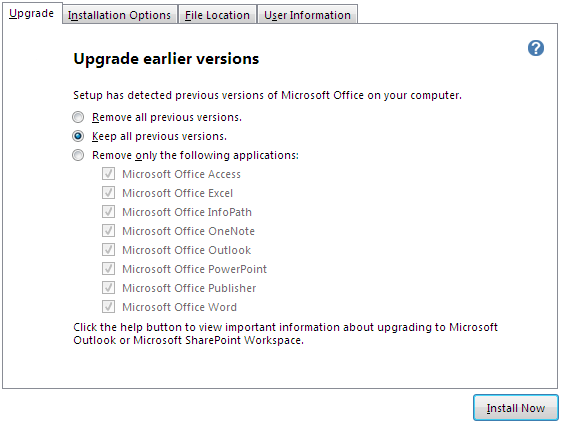 Microsoft Office 2013 setup keeping previous versions