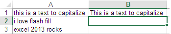 capitalize text using Flash Fill in Microsoft Excel 2013