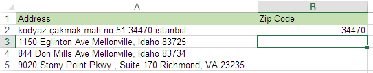 use Flash Fill for zip code in address data