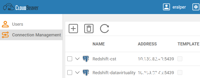 defined database connections list on CloudBeaver connection manager