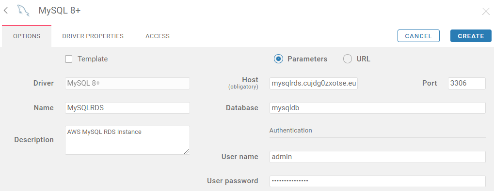 create MySQL connection on CloudBeaver database management tool