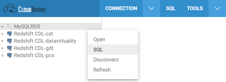 launch CloudBeaver SQL editor for MySQL code development