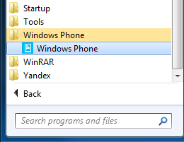 Windows Phone App in Programs menu