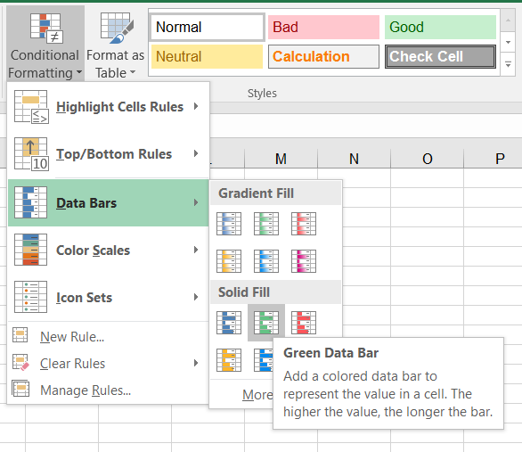 Color Cell Background Partially in Excel using Data Bars