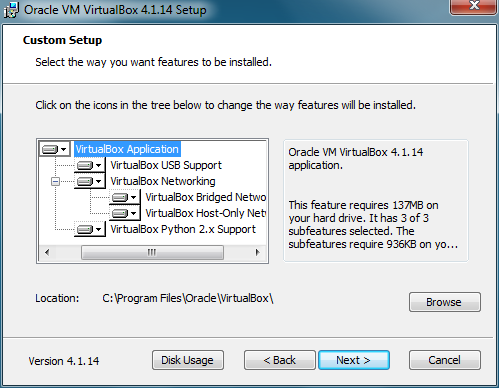 Oracle VM VirtualBox setup and features to install