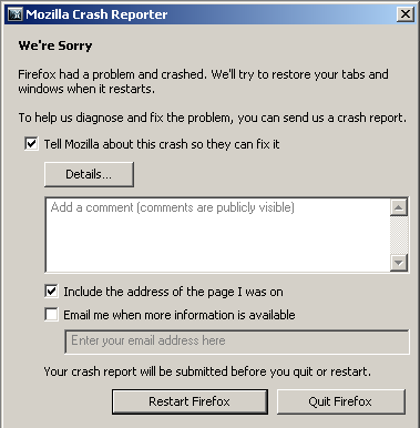 Mozilla Firefox plugin-container.exe crash reporter