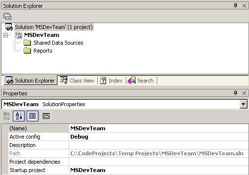 Reporting Services solution explorer