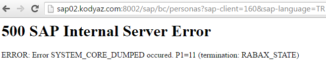SYSTEM_CORE_DUMPED occured. P1=11 (termination: RABAX_STATE)