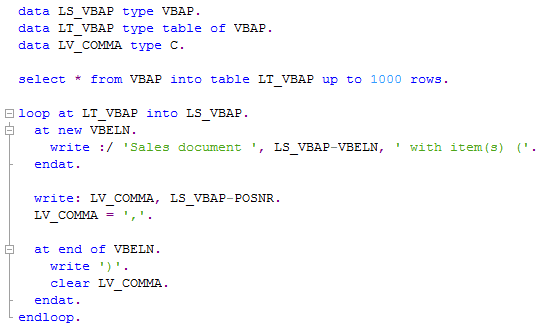 ABAP Loop At New and At End sample code