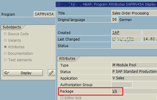 SAP package name of any ABAP program