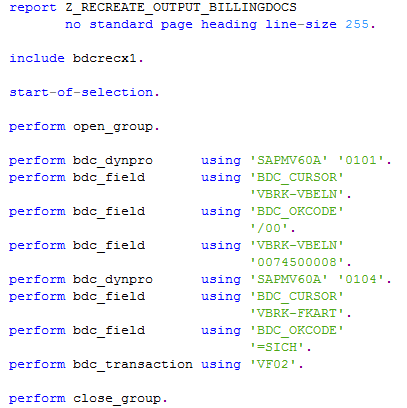 ABAP program source codes to create missing billing outputs for SAP invoices